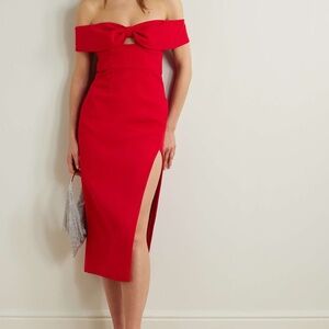 Self-Portrait Off-the-shoulder bow-embellished crepe midi dress